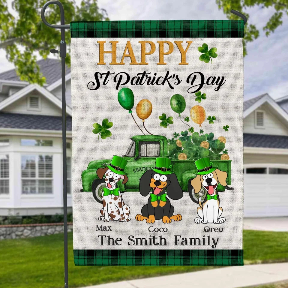 St Patrick's Day, Truck With Shamrock Balloons - Personalized Garden Flag, Gift For St. Patrick's Day, dog lover garden flag, custom dog garden flag, dog garden flags,garden flag, personalized garden flag,dog lover gift, dog lover, dog,gifts for dog lovers,dog,Garden decor, house flag, flag, custom garden flag, custom flag, garden sign, garden gifts, garden