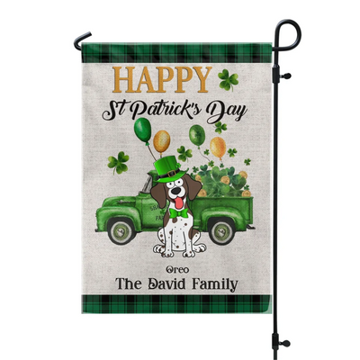 St Patrick's Day, Truck With Shamrock Balloons - Personalized Garden Flag, Gift For St. Patrick's Day