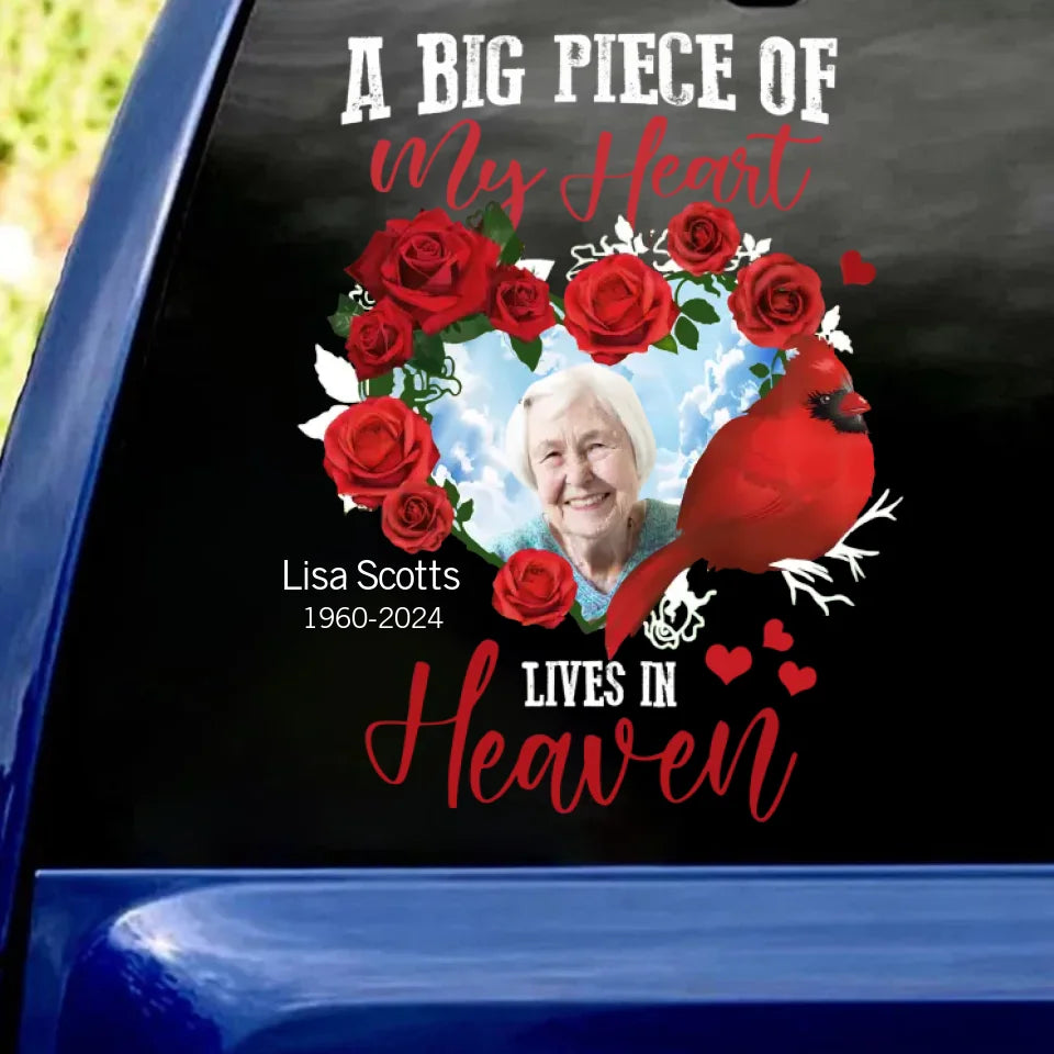 Cardinal Rose Gift, A Big Piece Of My Heart Lives In Heaven - Personalized Decal, Gift For Memorial
