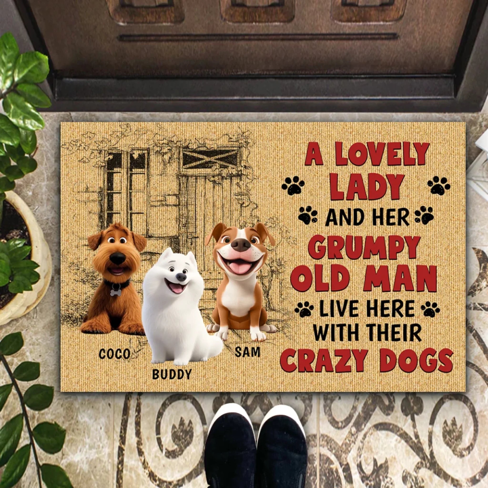 A Lovely Lady And A Grumpy Old Man Live Here - Personalized Doormat, Gift For Dog Lovers, Home Decor