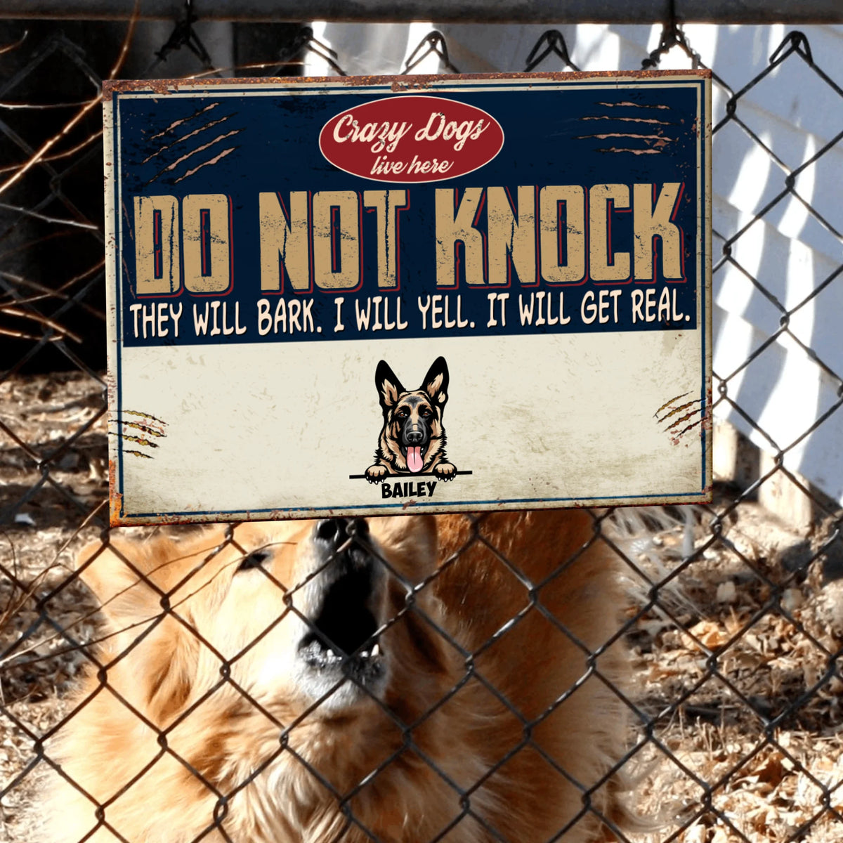 Crazy Dog Live Here - Personalized Metal Sign