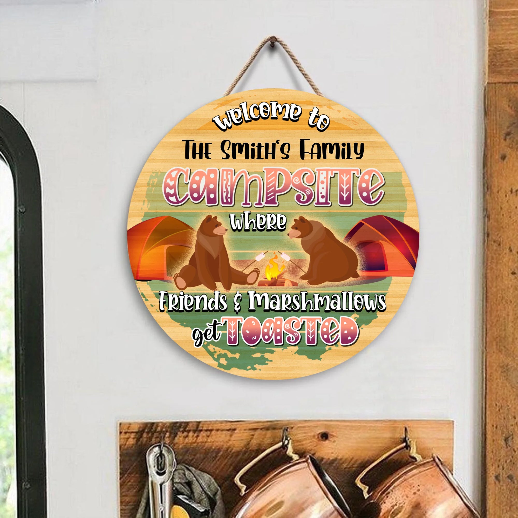 Welcome To Campsite - Wooden Door Sign