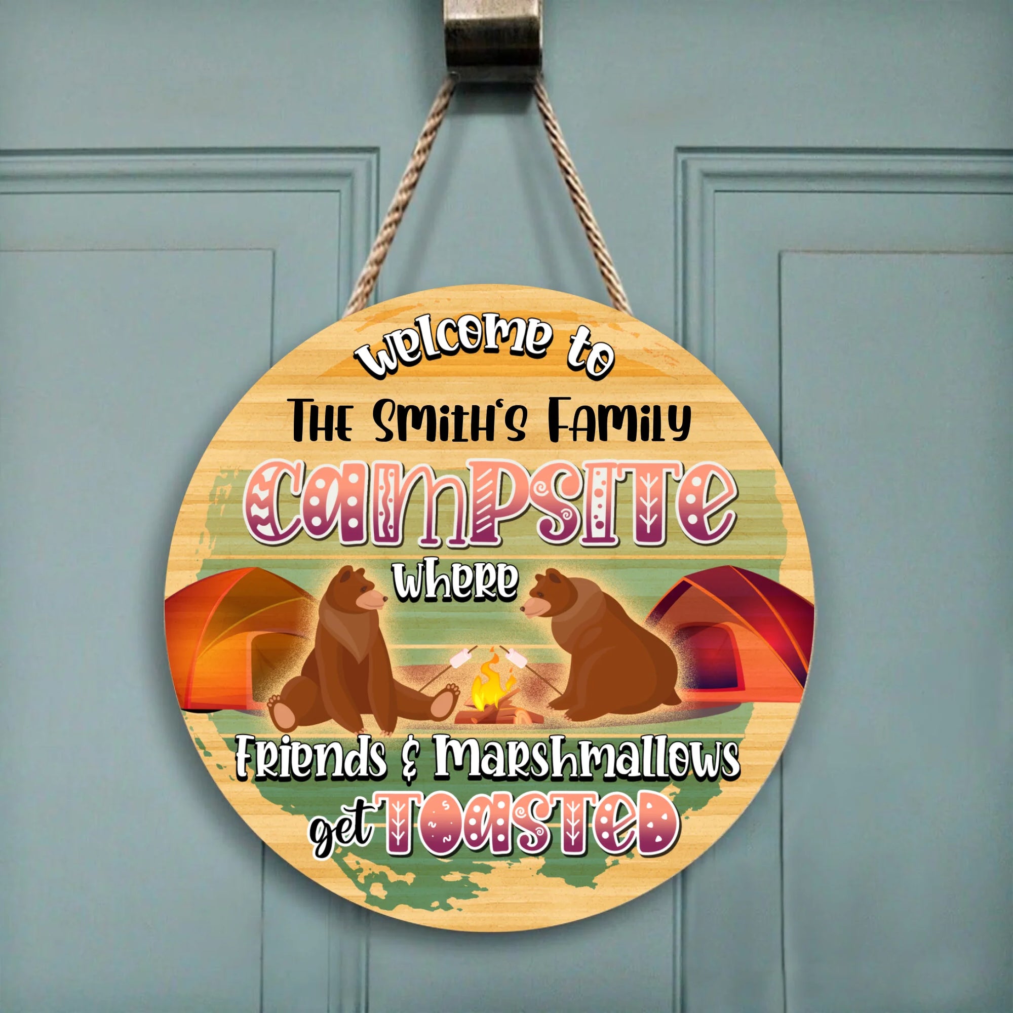 Welcome To Campsite - Wooden Door Sign