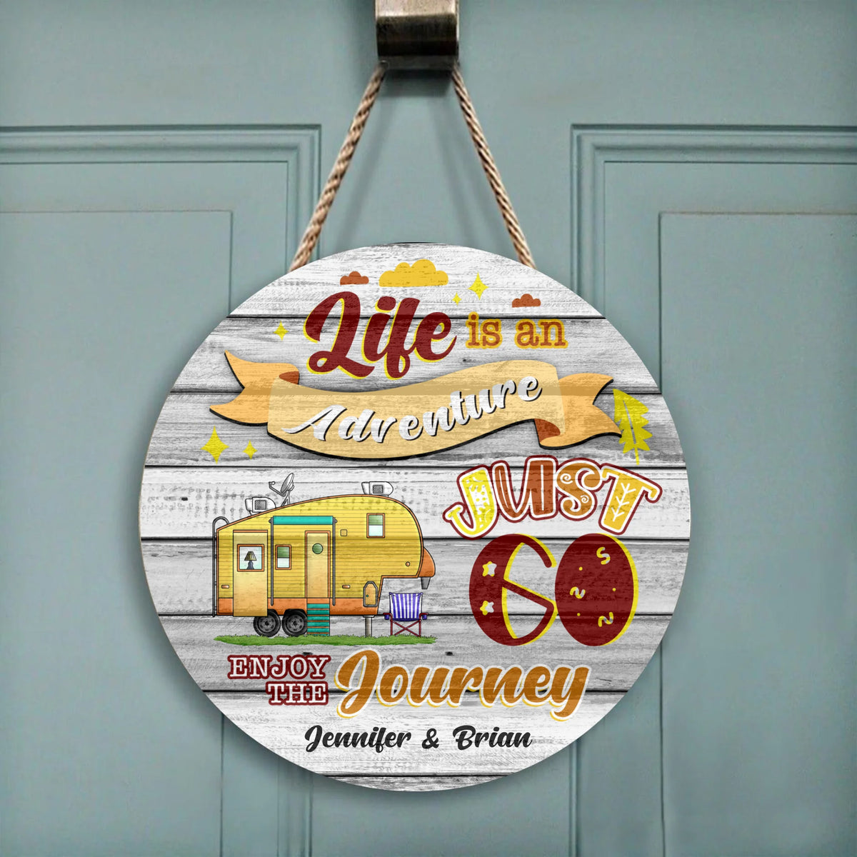Life Is An Adventure - Round Wooden Door Sign