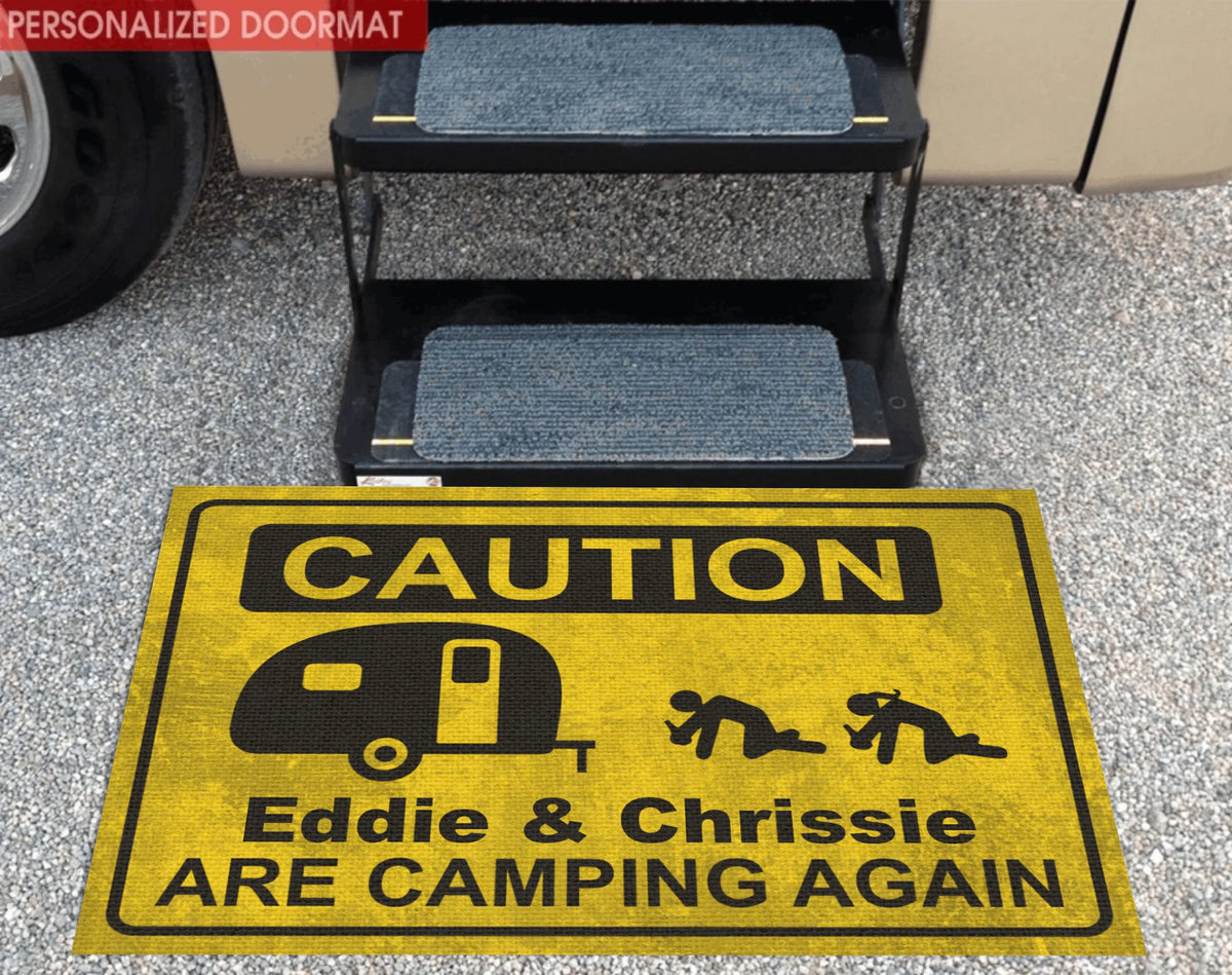 Caution We're Camping Again - Doormat