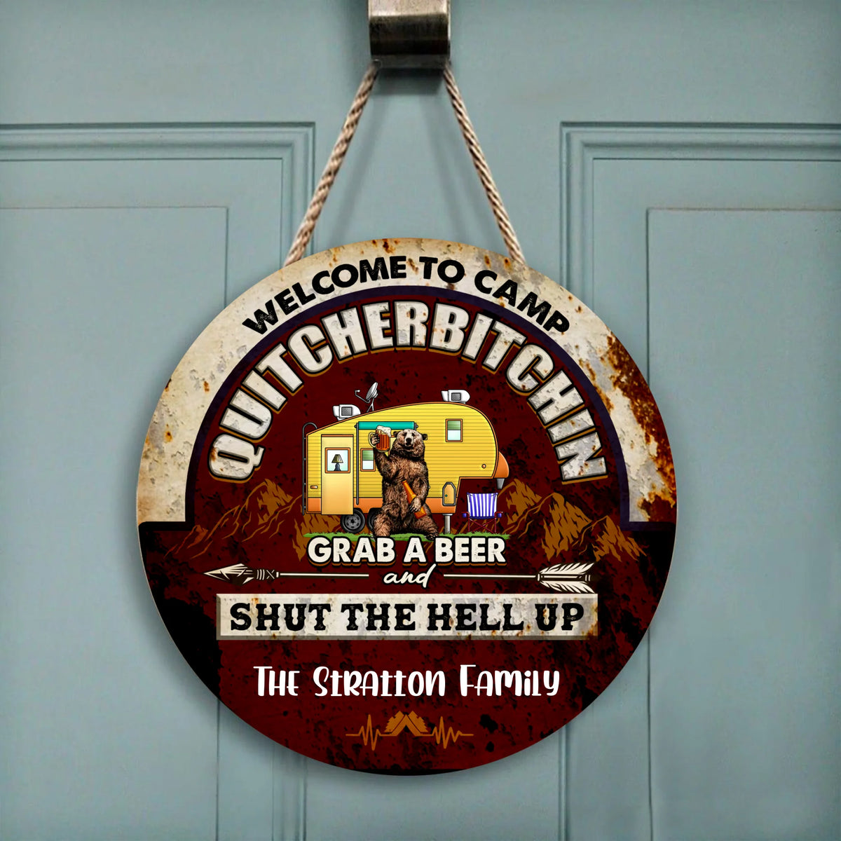 Personalized - Welcome To Camp Q* - Round Wooden Door Sign