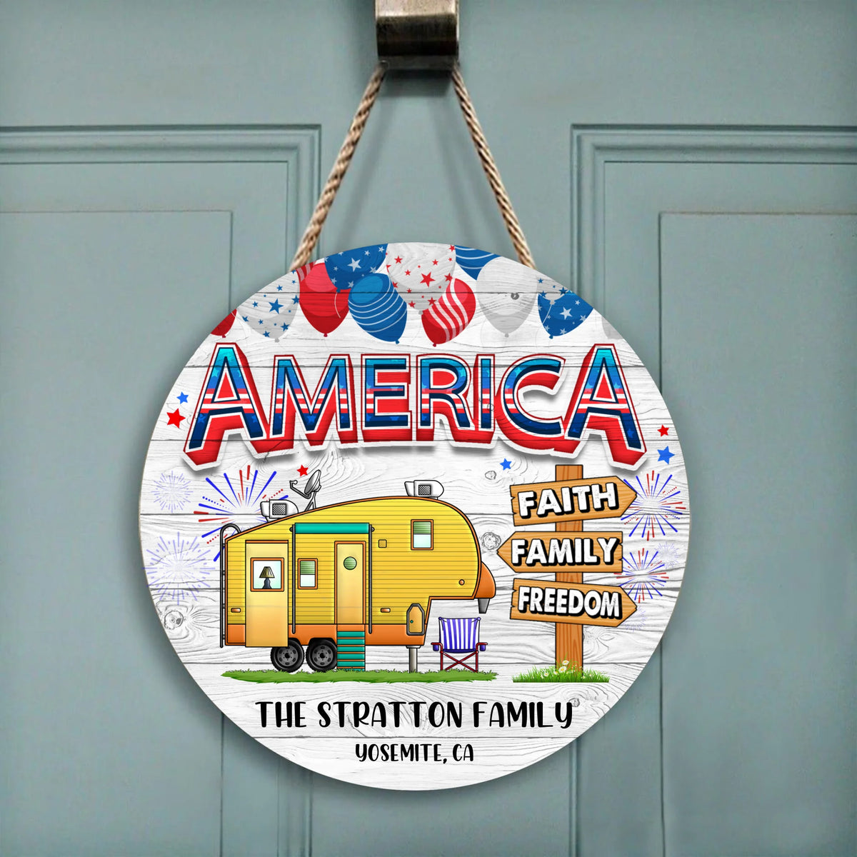Happy Jule 4th - America - Wooden Door Sign