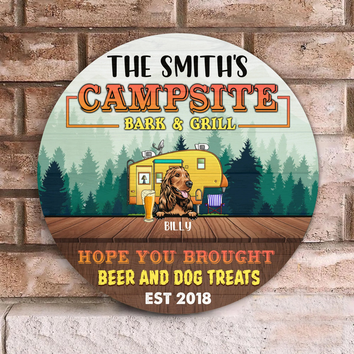 Campsite Bark & Grill - Wooden Door Sign