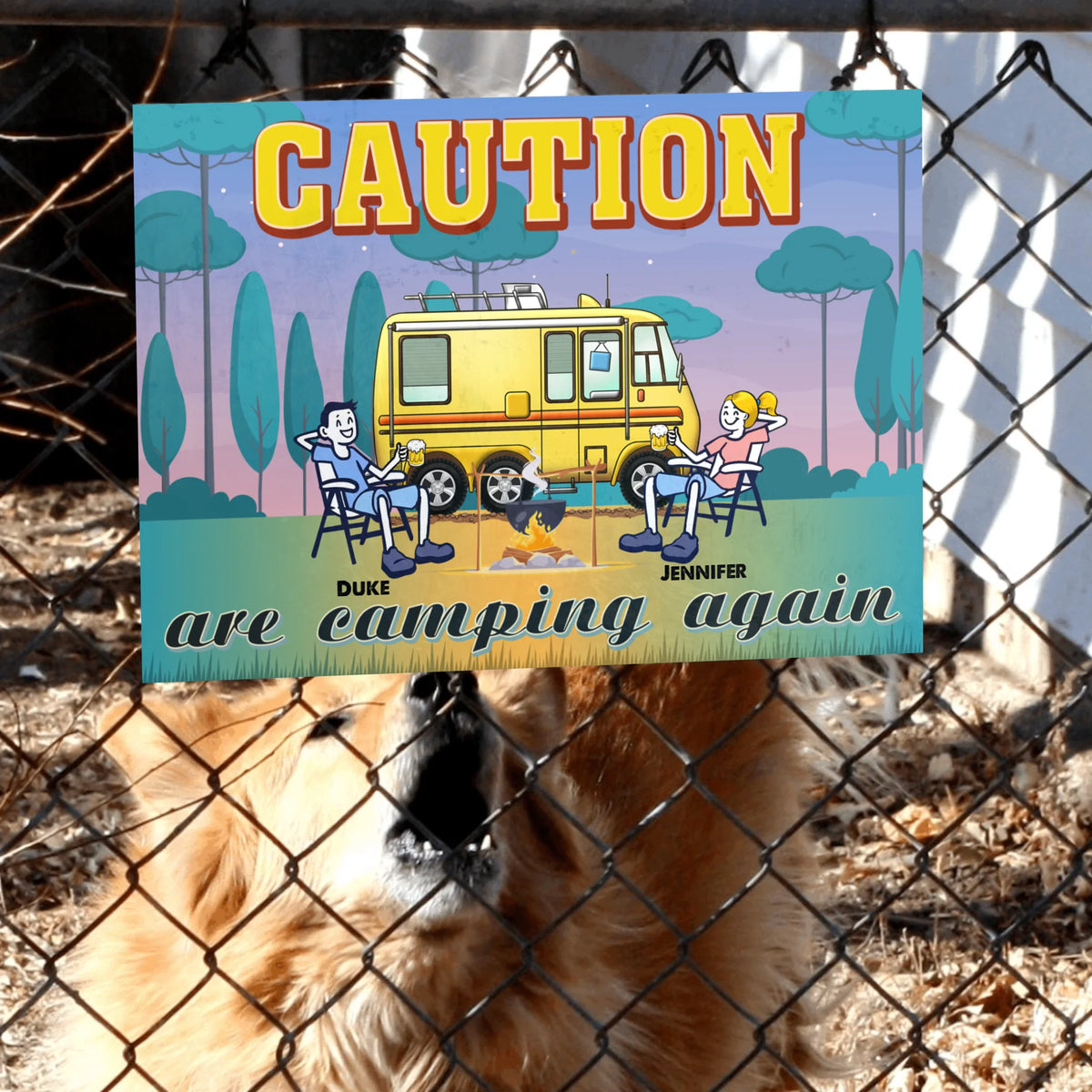 Caution! Campers Are Camping Again, Personalized Metal Sign