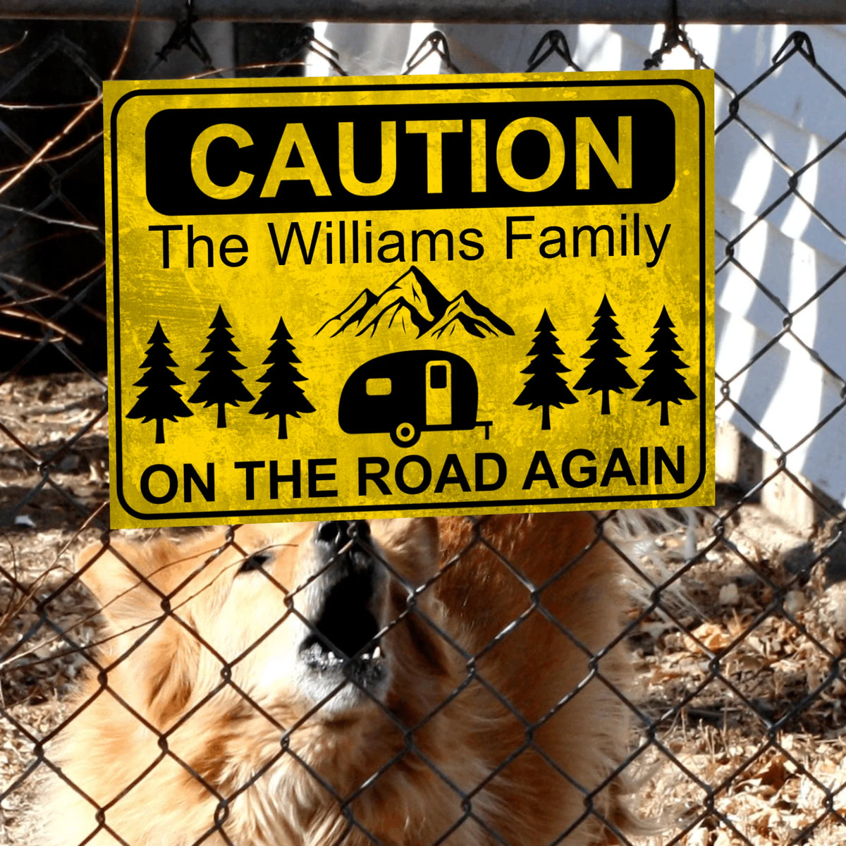 Caution! On The Road Again Metal Sign