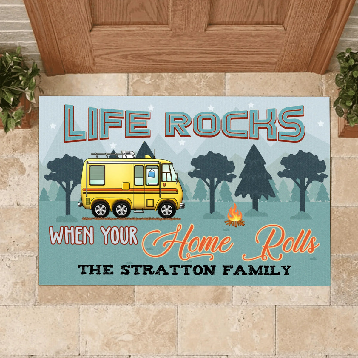 Life Rocks When Your Home Rolls - Personalized Doormat