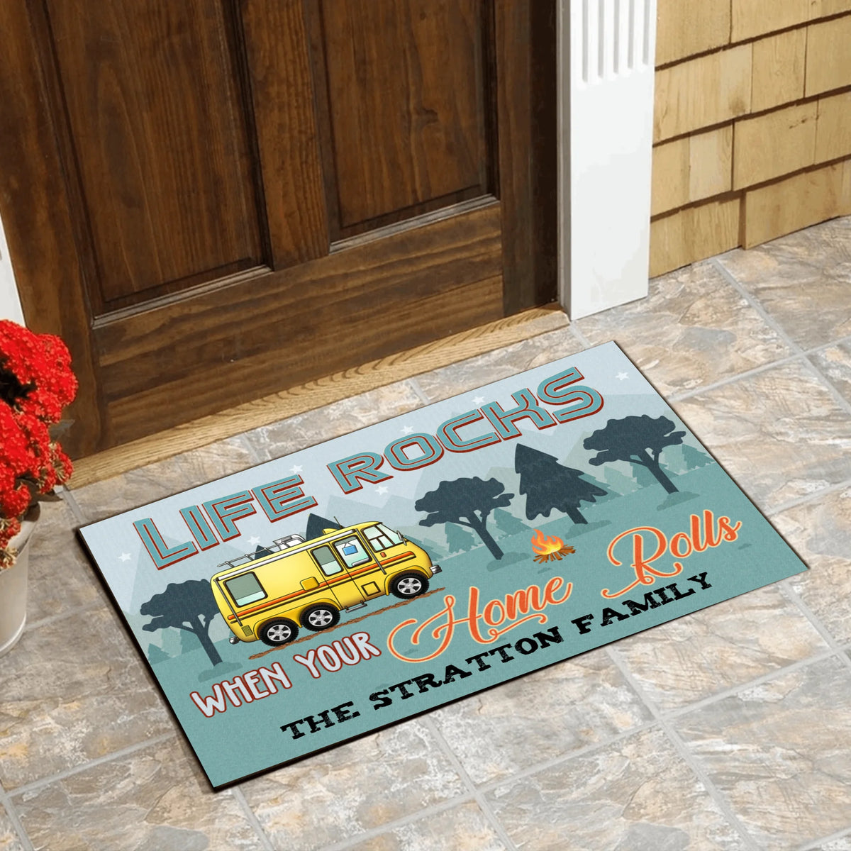 Life Rocks When Your Home Rolls - Personalized Doormat