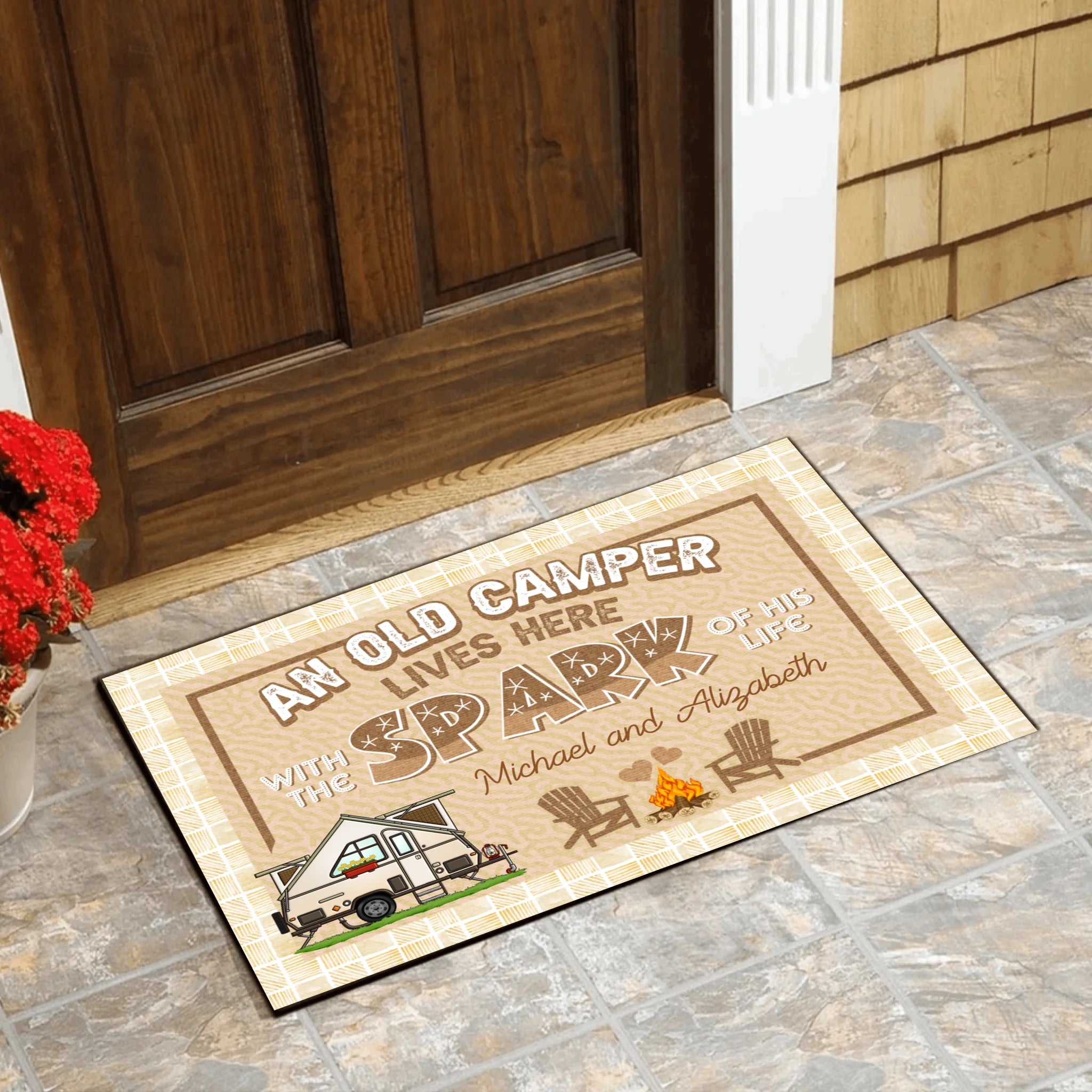 An Old Camper Lives Here With The Spark Of His Life, Door Mat