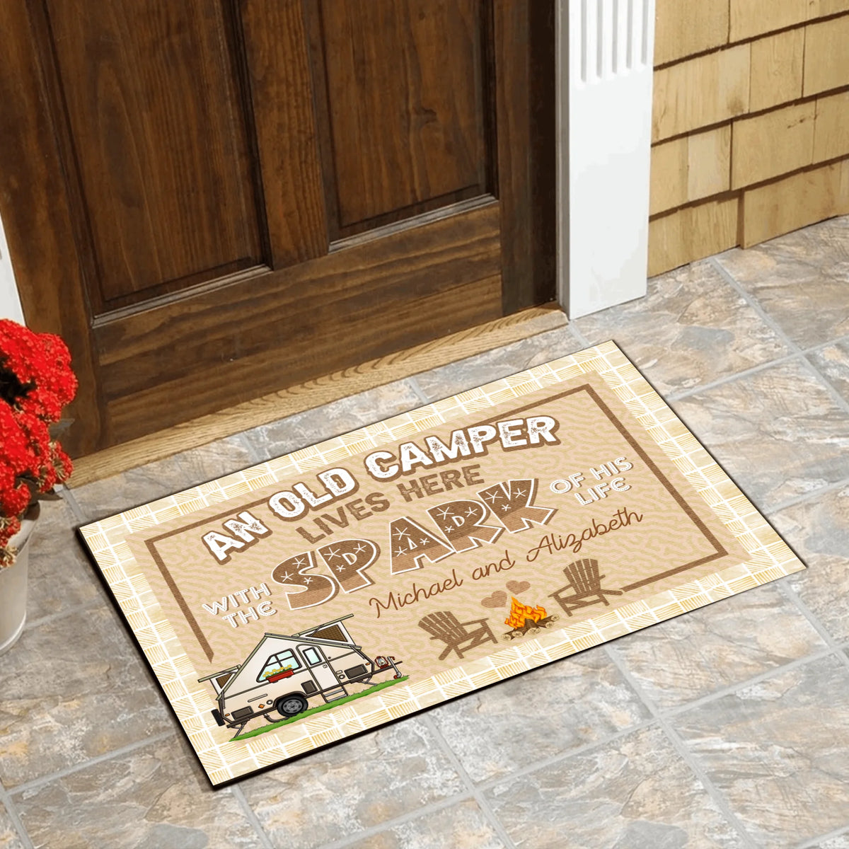 An Old Camper Lives Here With The Spark Of His Life, Door Mat