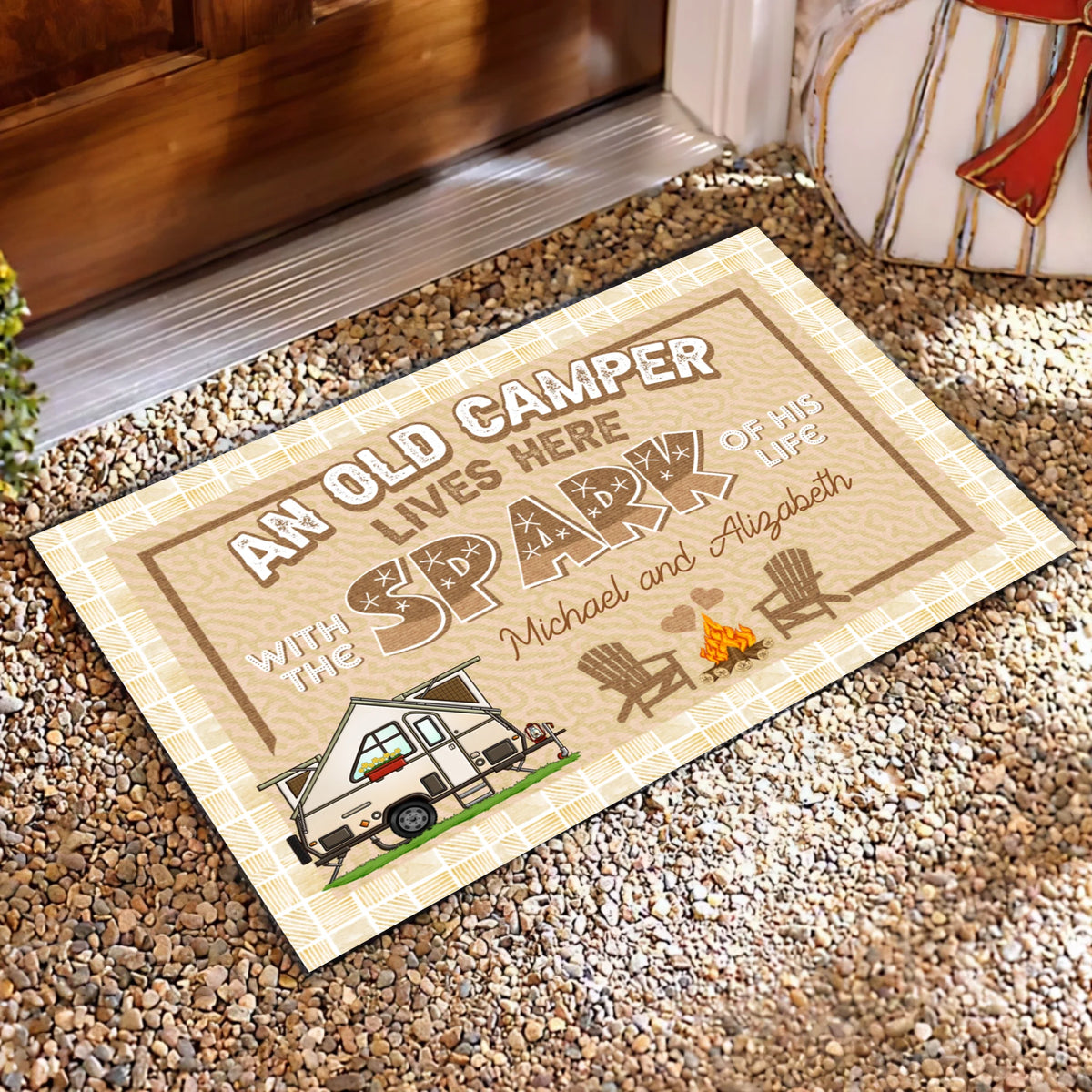 An Old Camper Lives Here With The Spark Of His Life, Door Mat