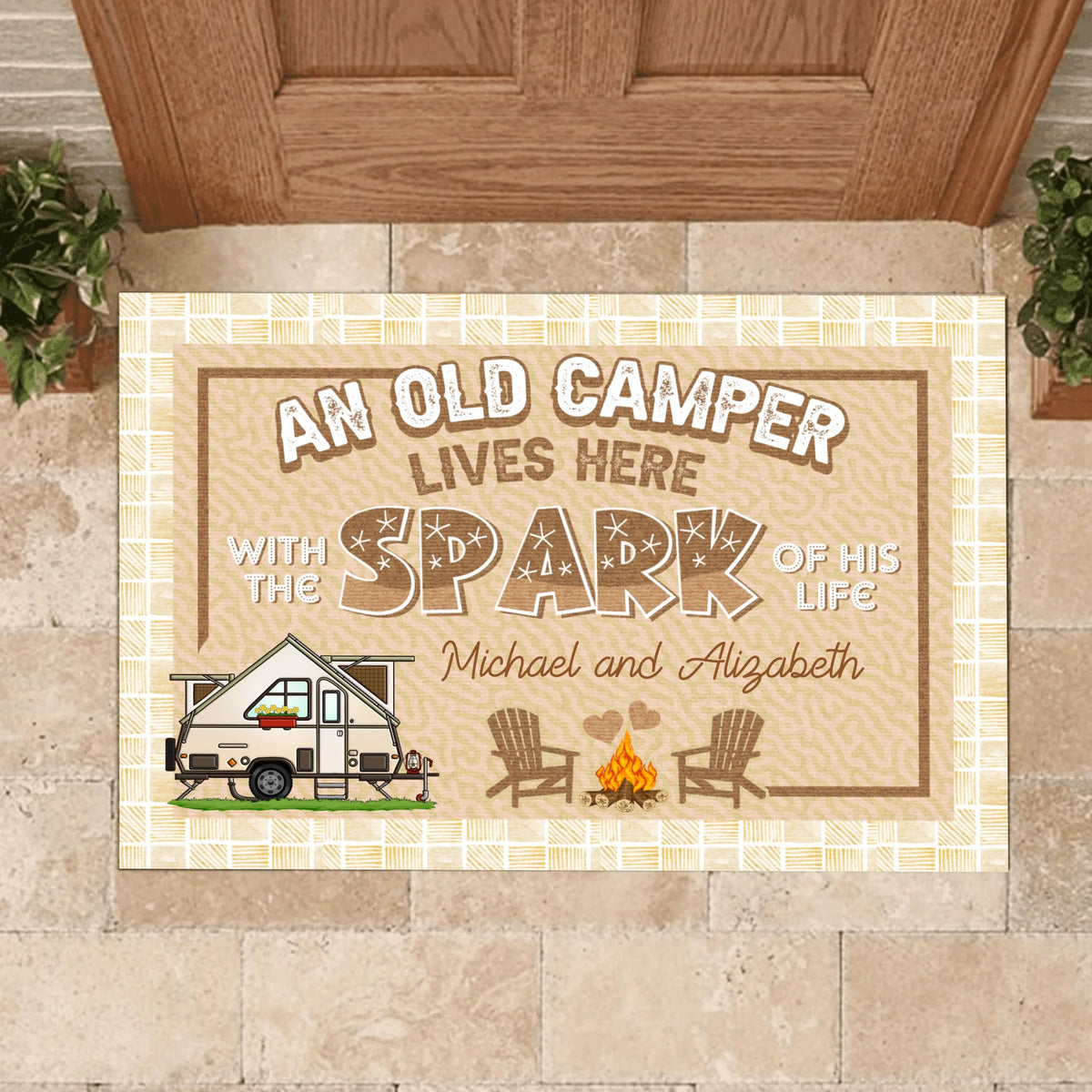 An Old Camper Lives Here With The Spark Of His Life, Door Mat