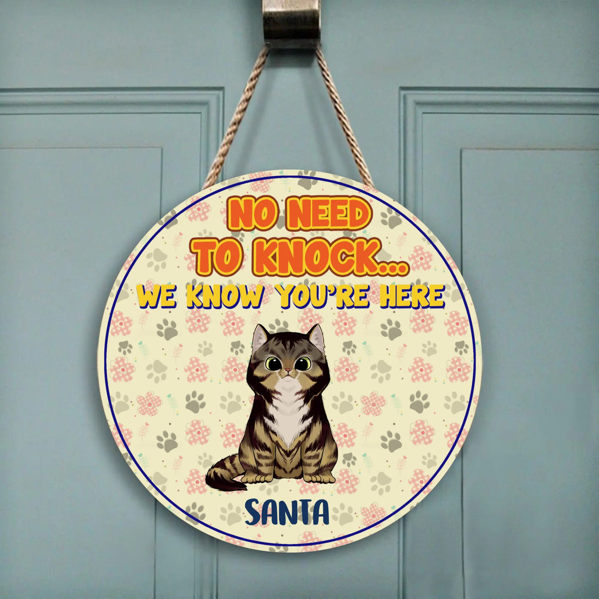 No Need To Knock - Personalized Wooden Round Door Sign