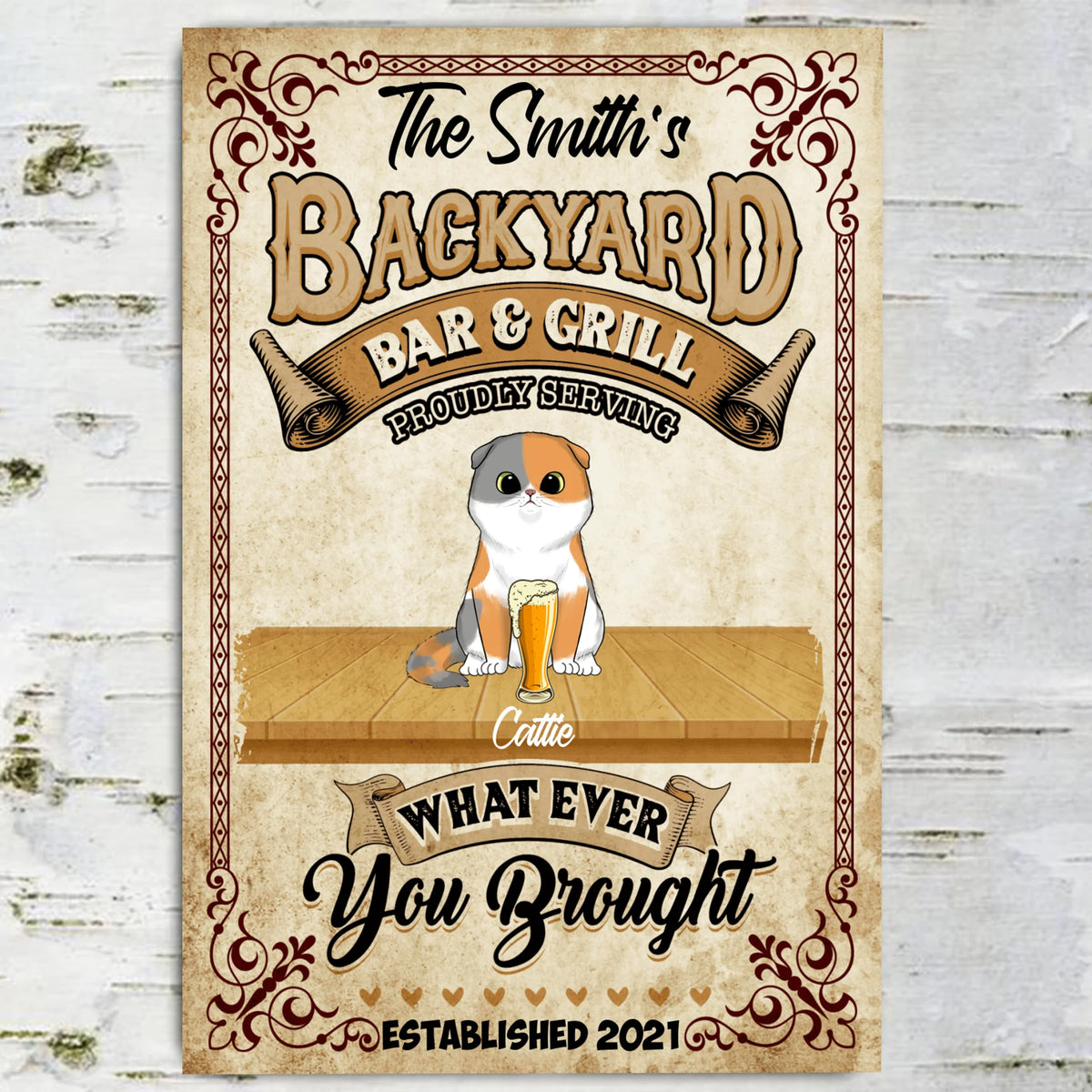 Backyard Bar & Grill - Personalized  Metal Sign