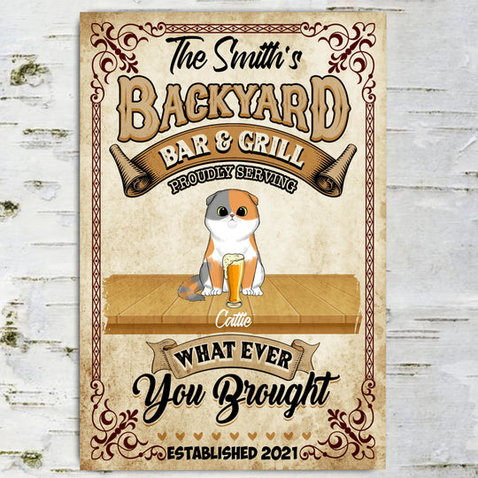 Backyard Bar & Grill - Personalized  Metal Sign