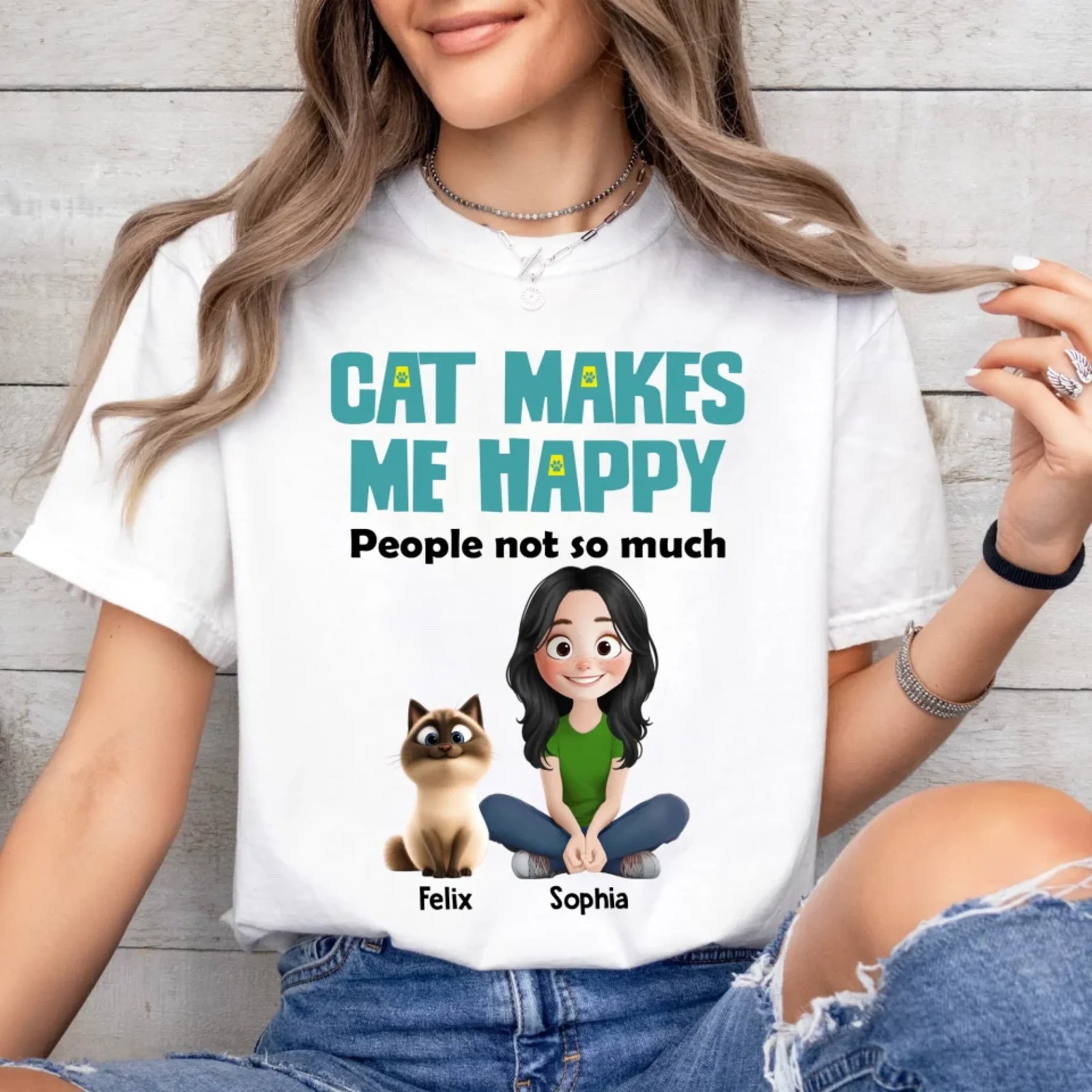 Cats Make Me Happy People Not So Much - Personalized T-Shirt, Funny Gift for Cat Lover, Cat Mom, Cat Dad Shirt