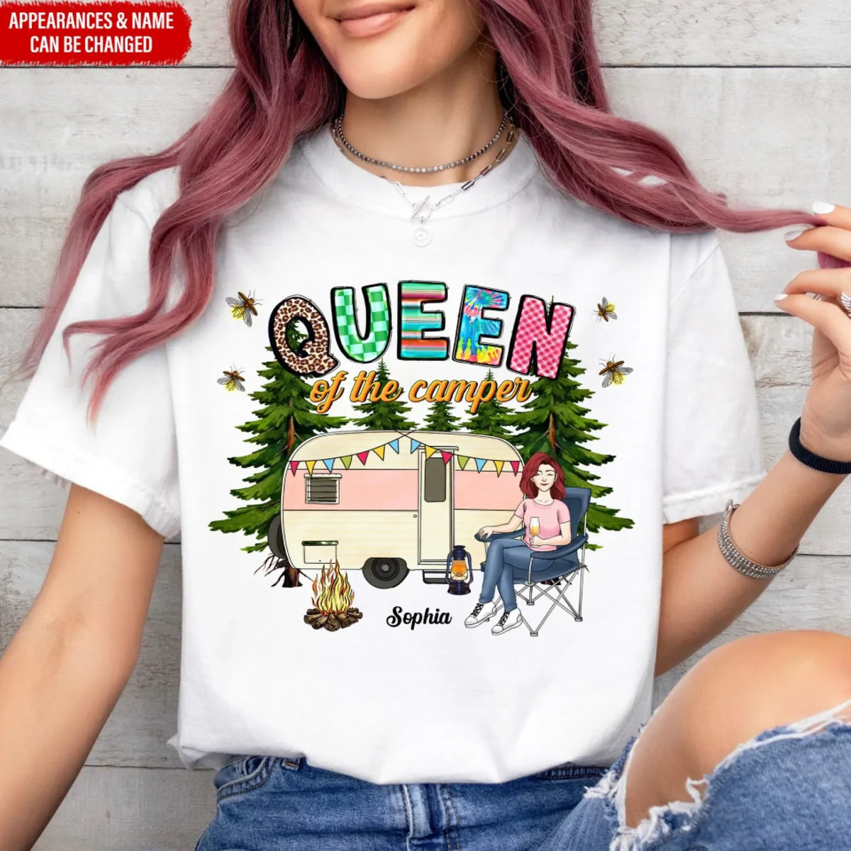 Queen Of The Camper - Personalized T-Shirt, Camping Gift, Gift for Camping Lover, Camper Shirt, Camping, camping gift,camping,campsite,campgrounds,custom gift,personalized gifts,t-shirt, tee, personalized shirt,Camping shirt, camping shirts, hiking shirt, camper shirt, camper t-shirt, camping graphic tee