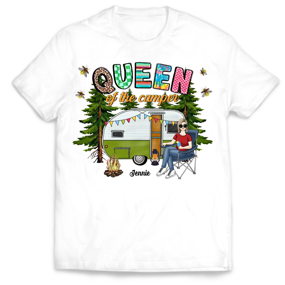 Queen Of The Camper - Personalized T-Shirt, Camping Gift, Gift for Camping Lover, Camper Shirt
