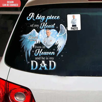 Memorial Wings, A Big Piece Of My Heart Lives In Heaven - Personalized Decal, Memorial Gift