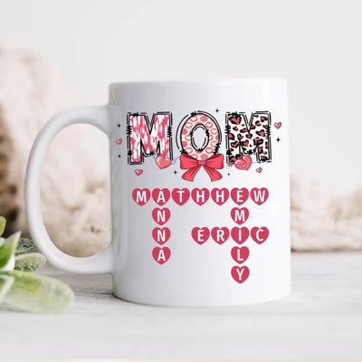 Grandma Nana Mimi Valentine's Day - Personalized Mug, Cute Valentine's Day Gift for Mom, Grandma, Aunt, Custom Crossword Mug