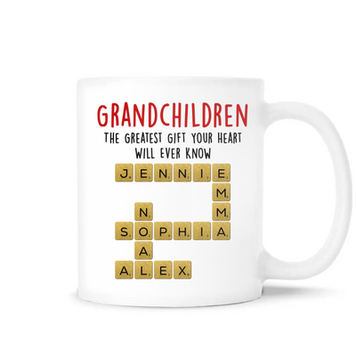 Grandchildren The Greatest Gift Your Heart Will Ever Know - Personalized Mug - Gift for Grandma, Grandparent Coffee Mug