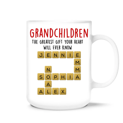 Grandchildren The Greatest Gift Your Heart Will Ever Know - Personalized Mug - Gift for Grandma, Grandparent Coffee Mug