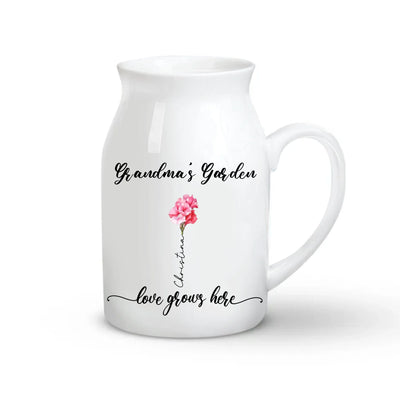 Grandma's Garden Love Grows Here - Personalized Flower Vase, Custom Birth Flower Month Vase