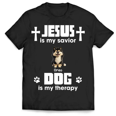 Jesus Is My Savior, Dogs Are My Therapy - Personalized T-Shirt, Gift For Dog Lovers