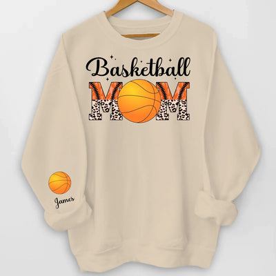 Custom Basketball Mom - Personalized Sleeve Print Sweatshirt, Game Day Sweatshirt, Mom Name on Sleeve Sweater