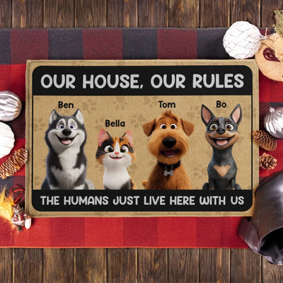 Our House, Our Rules - Personalized Doormat, Funny Gift for Dog Lovers, Dog Owner Gift, Home Decor