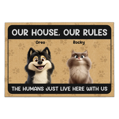 Our House, Our Rules - Personalized Doormat, Funny Gift for Dog Lovers, Dog Owner Gift, Home Decor
