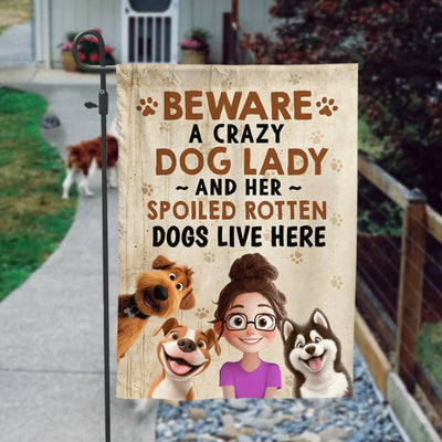 Beware A Crazy Dog & Cat Lady - Personalized Garden Flag, Gift For Pet Lovers