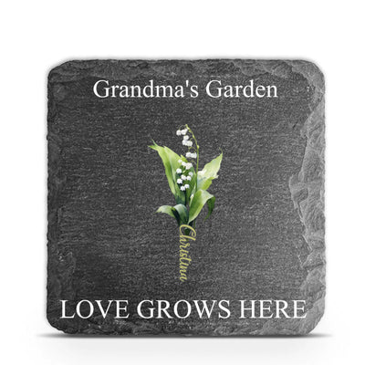 Love Grows Here, Mothers Day Gifts for Grandma with Grandkid's Birth Flower Gift - Personalized Stone