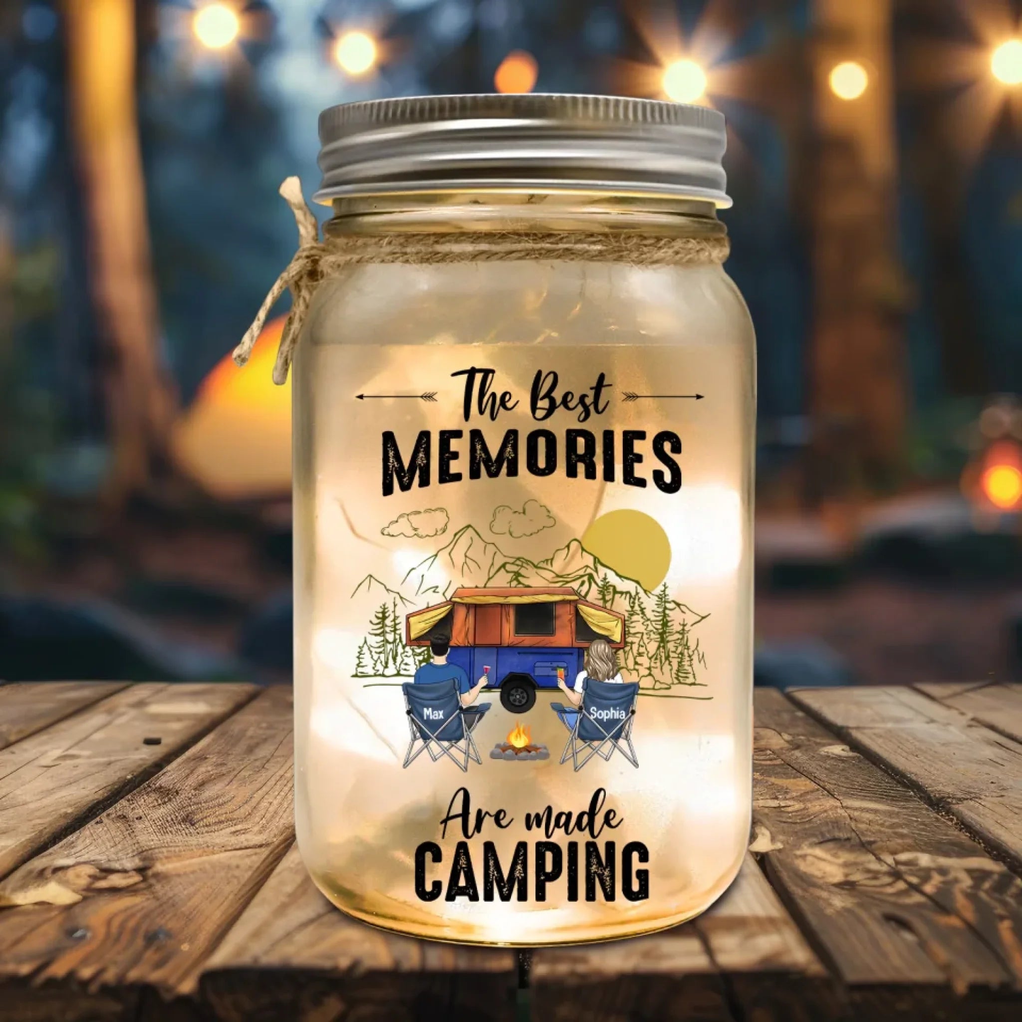 The Best Memories Are Made Camping - Personalized Mason Jar Light, Camping Gift For Camping Lovers