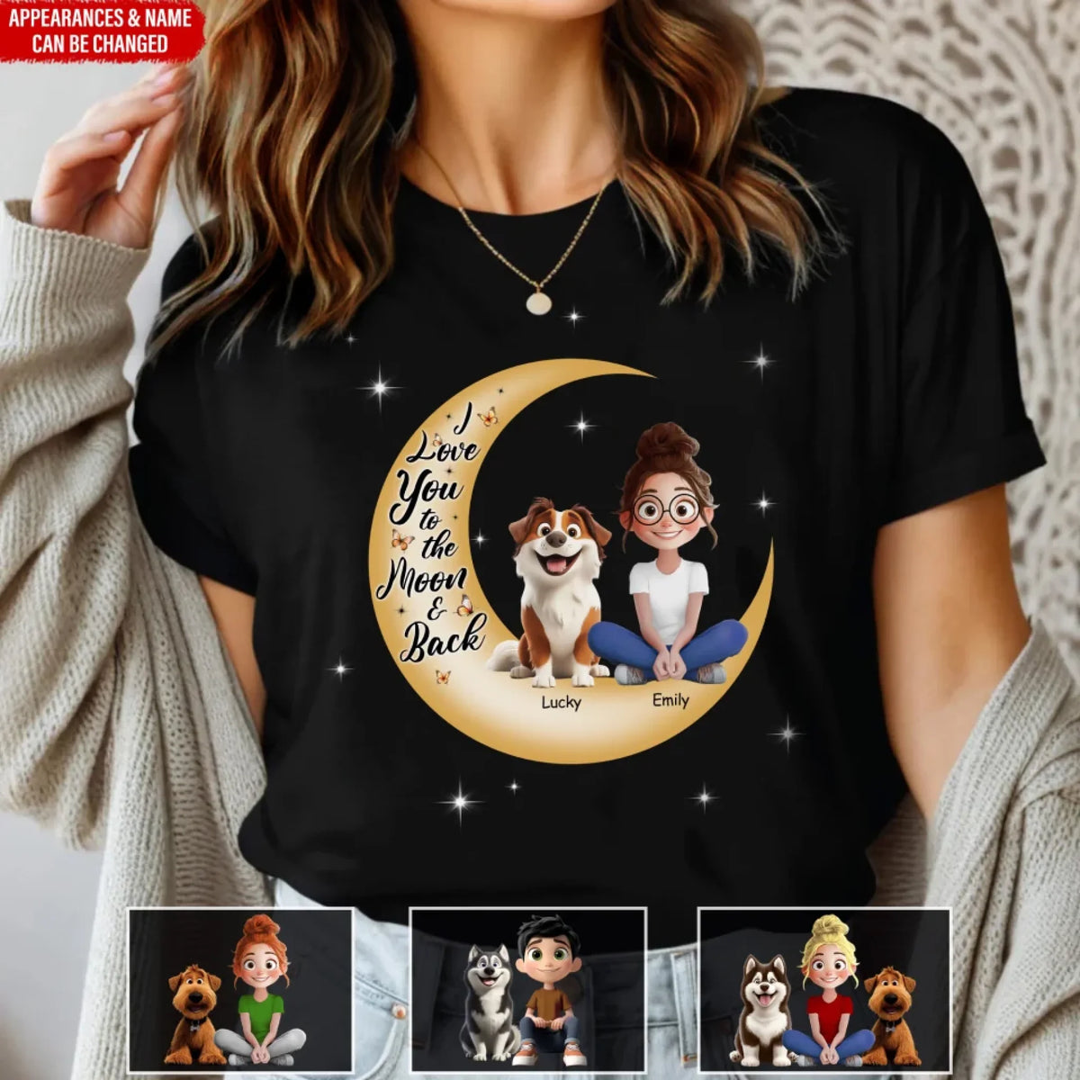 I Love You To The Moon & Back - Personalized T-Shirt, Dog Mom Gift, Gift for Fur Mama, tee, t-shirt, personalized tee, dog, dog lover, gift for dog lover, dog tee, dog tshirt, dog shirt, dog t-shirt for dog lover