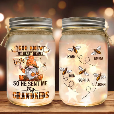 God Knew My Heart Needed Love - Personalized Mason Jar Light, Gift For Grandma, Mom, Mother's Day