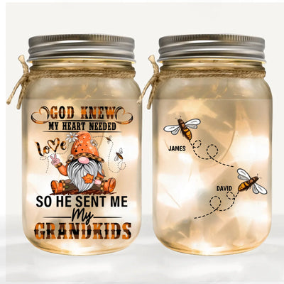 God Knew My Heart Needed Love - Personalized Mason Jar Light, Gift For Grandma, Mom, Mother's Day