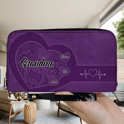 Grandma's Little Sweethearts - Personalized Leather Wallet, Gift For Grandmother, Mother, Mom
