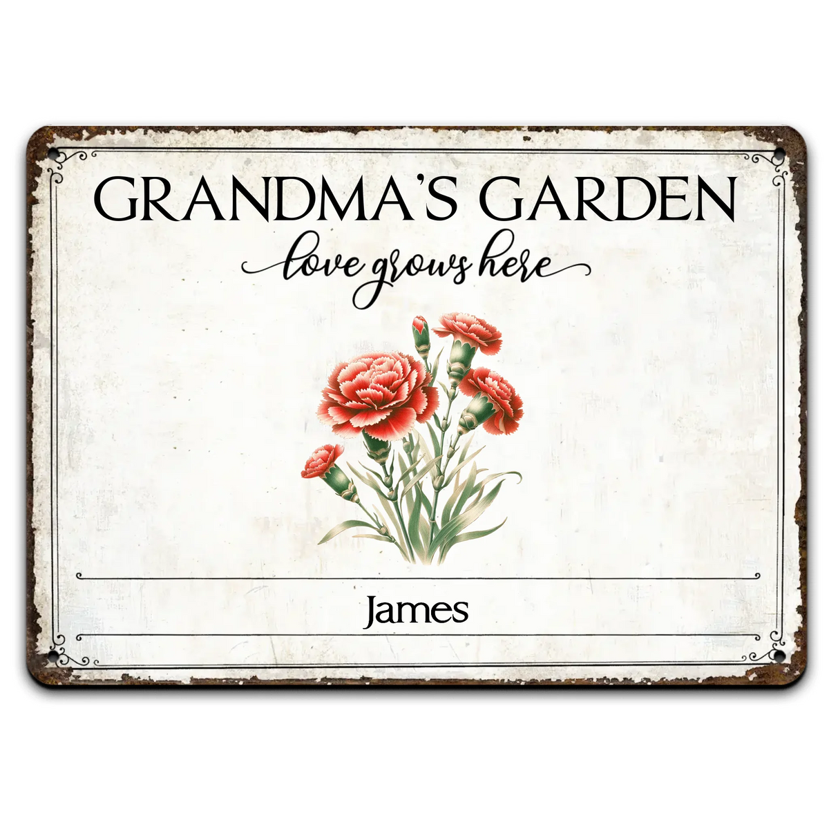 Grandma's Flower Garden - Personalized Metal Sign, Vintage FLower Birth Month Custom Sign, Gift for Grandma, Mother's Day Gift