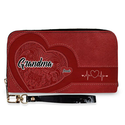 Grandma's Little Sweethearts - Personalized Leather Wallet, Gift For Grandmother, Mother, Mom