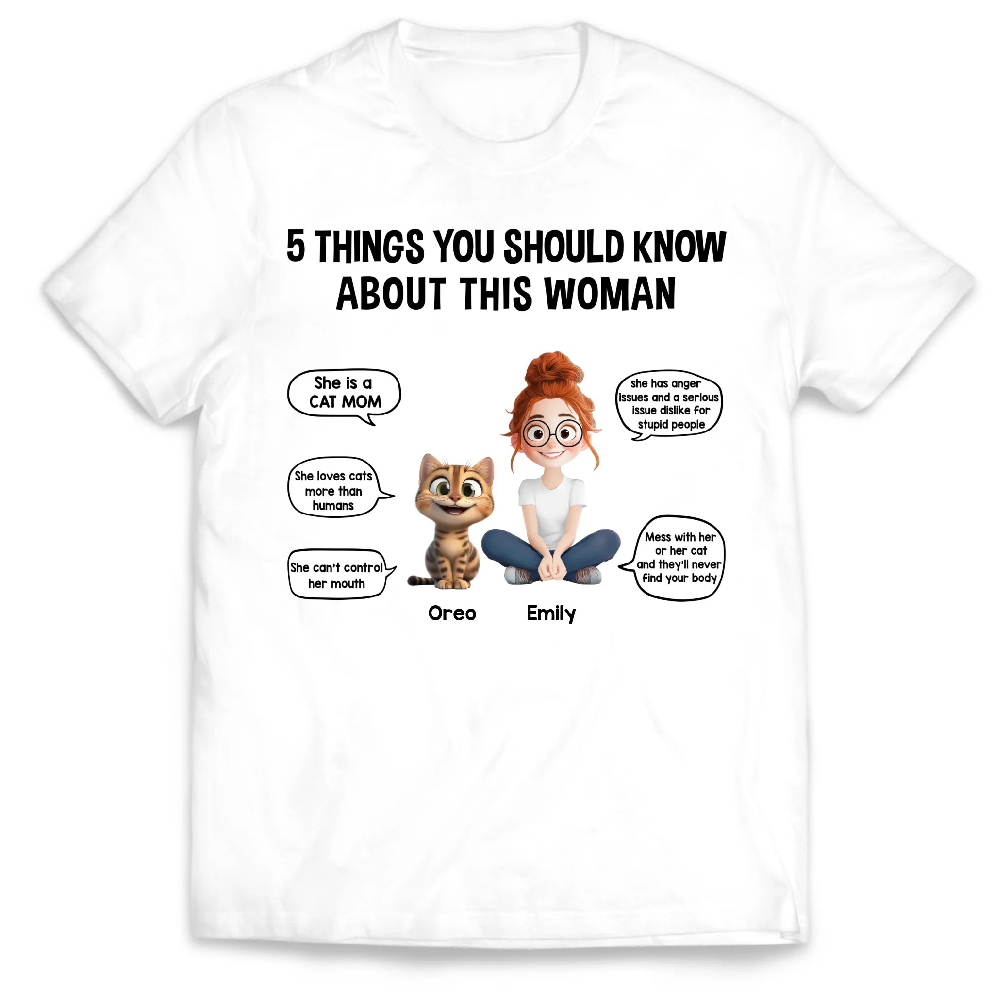 Custom Cat, 5 Things You Should Know About This Woman - Personalized T-Shirt, Gift For Cat Lovers