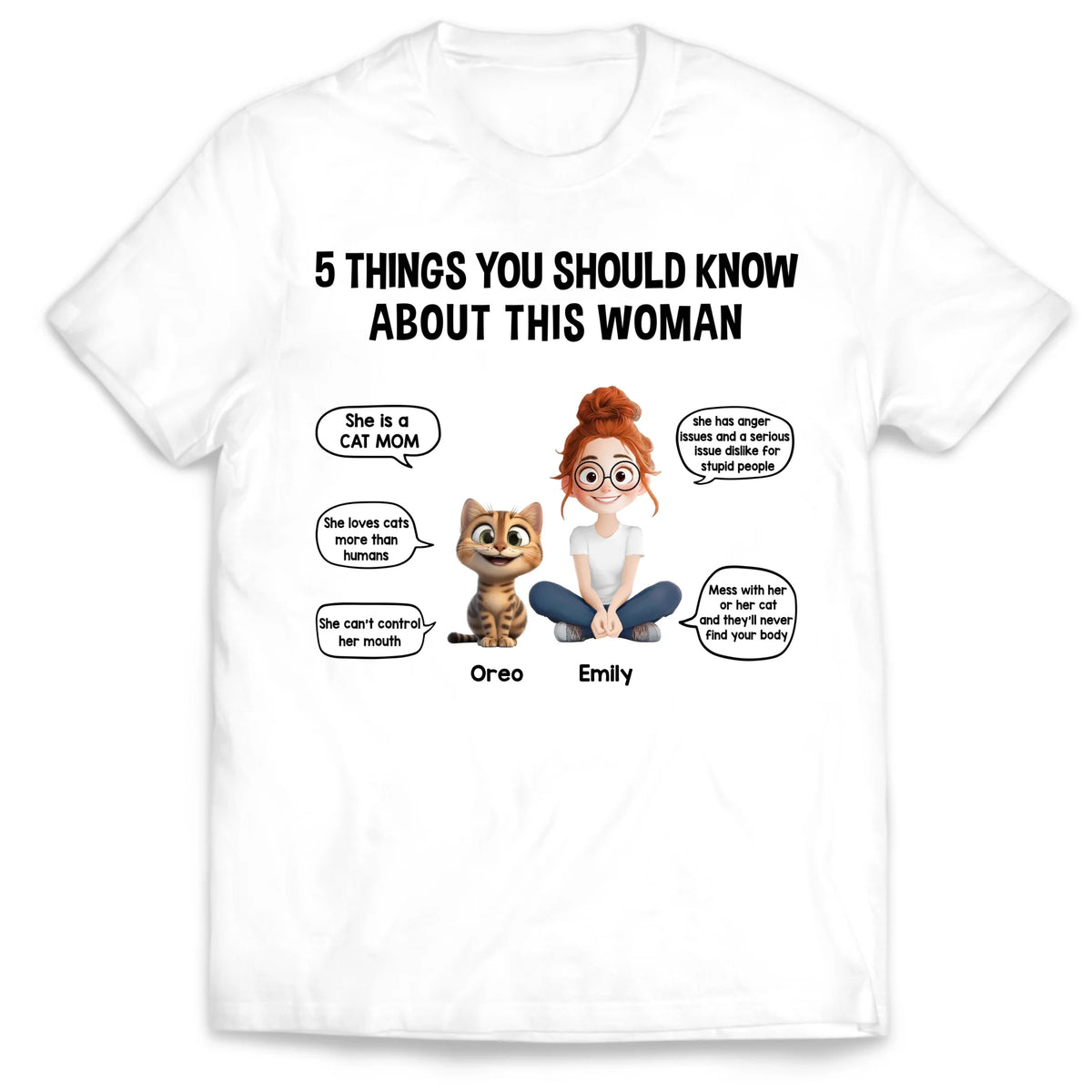 Custom Cat, 5 Things You Should Know About This Woman - Personalized T-Shirt, Gift For Cat Lovers