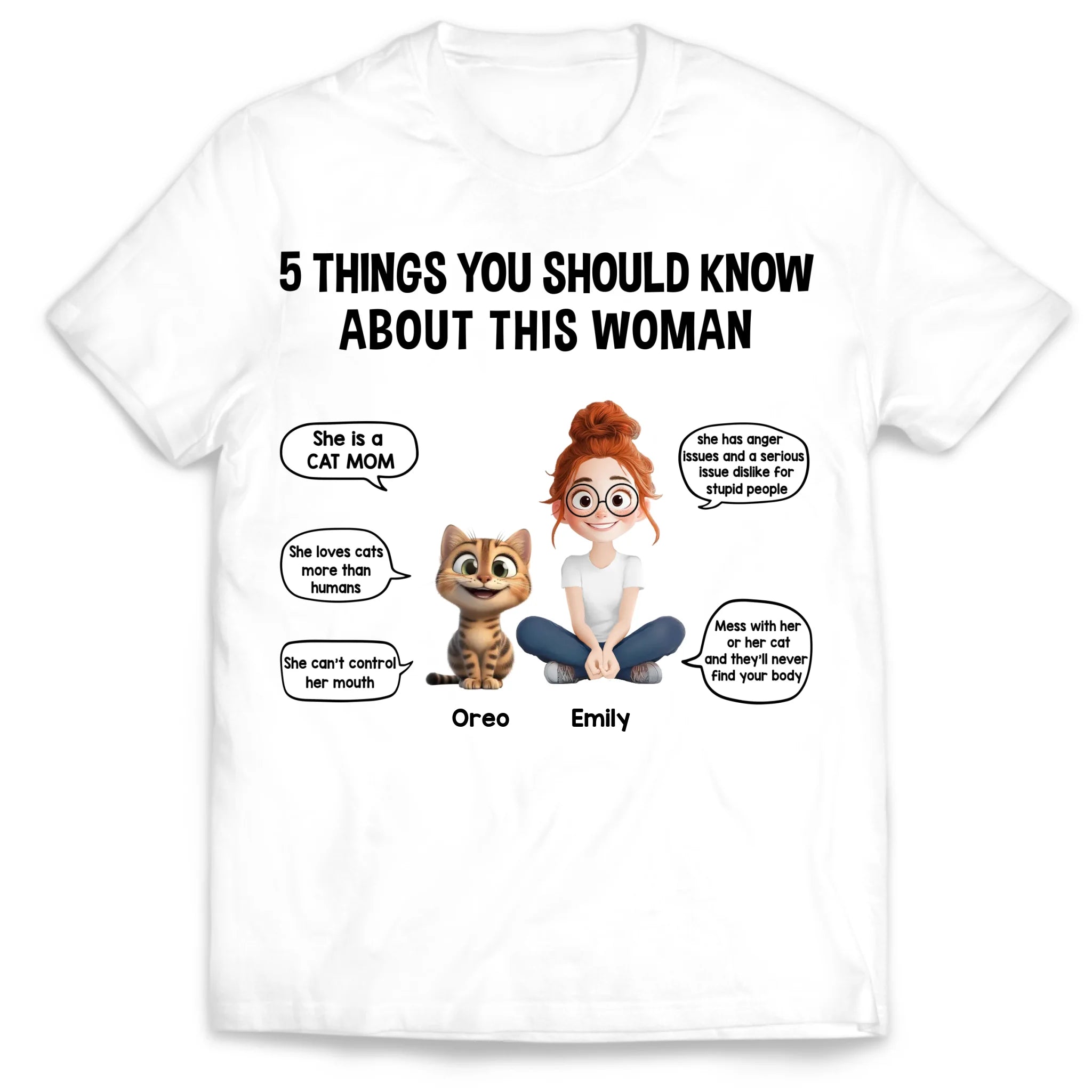 Custom Cat, 5 Things You Should Know About This Woman - Personalized T-Shirt, Gift For Cat Lovers