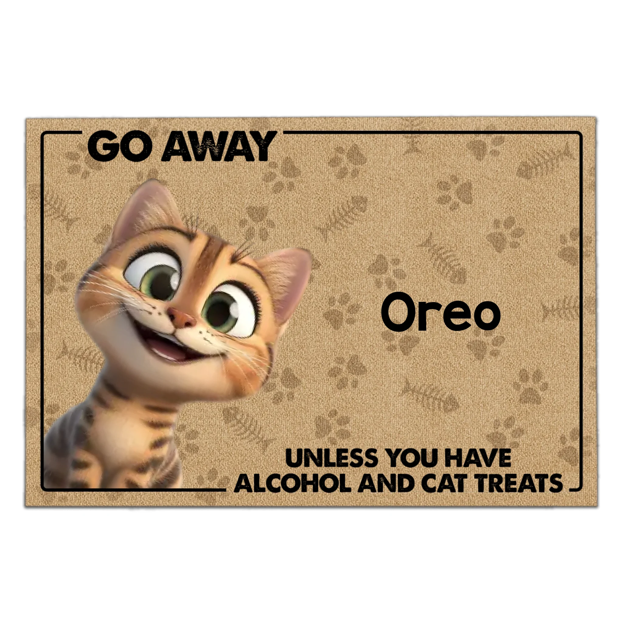 Funny Cartoon Cat, Go Away Unless You Have Alcohol And Cat Treats - Personalized Doormat, Gift For Cat Lover