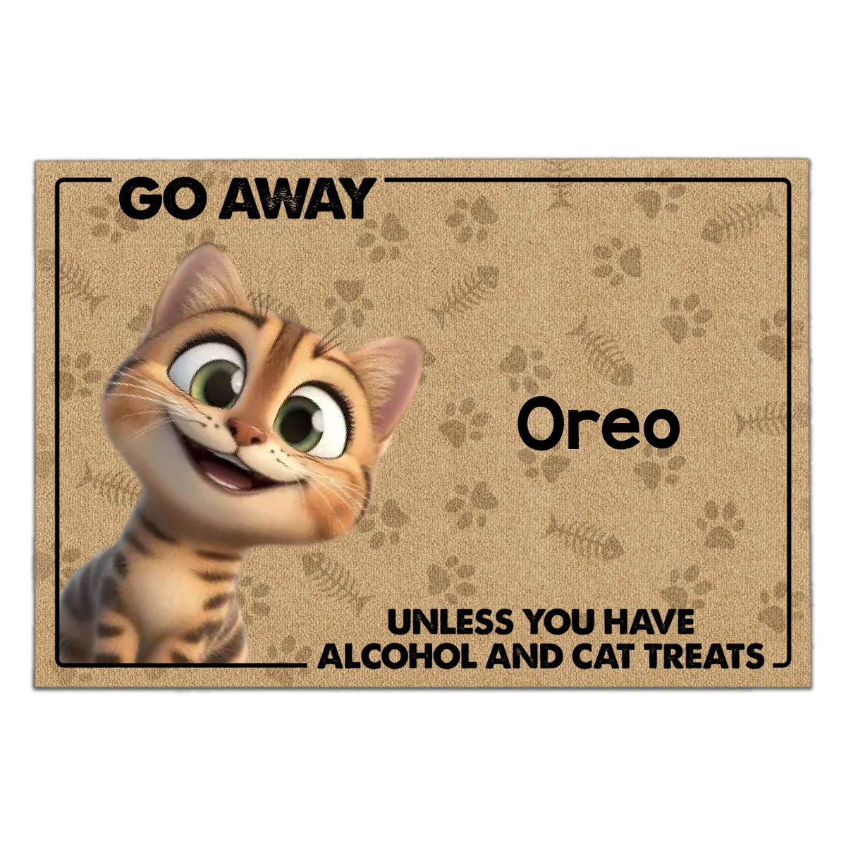 Funny Cartoon Cat, Go Away Unless You Have Alcohol And Cat Treats - Personalized Doormat, Gift For Cat Lover