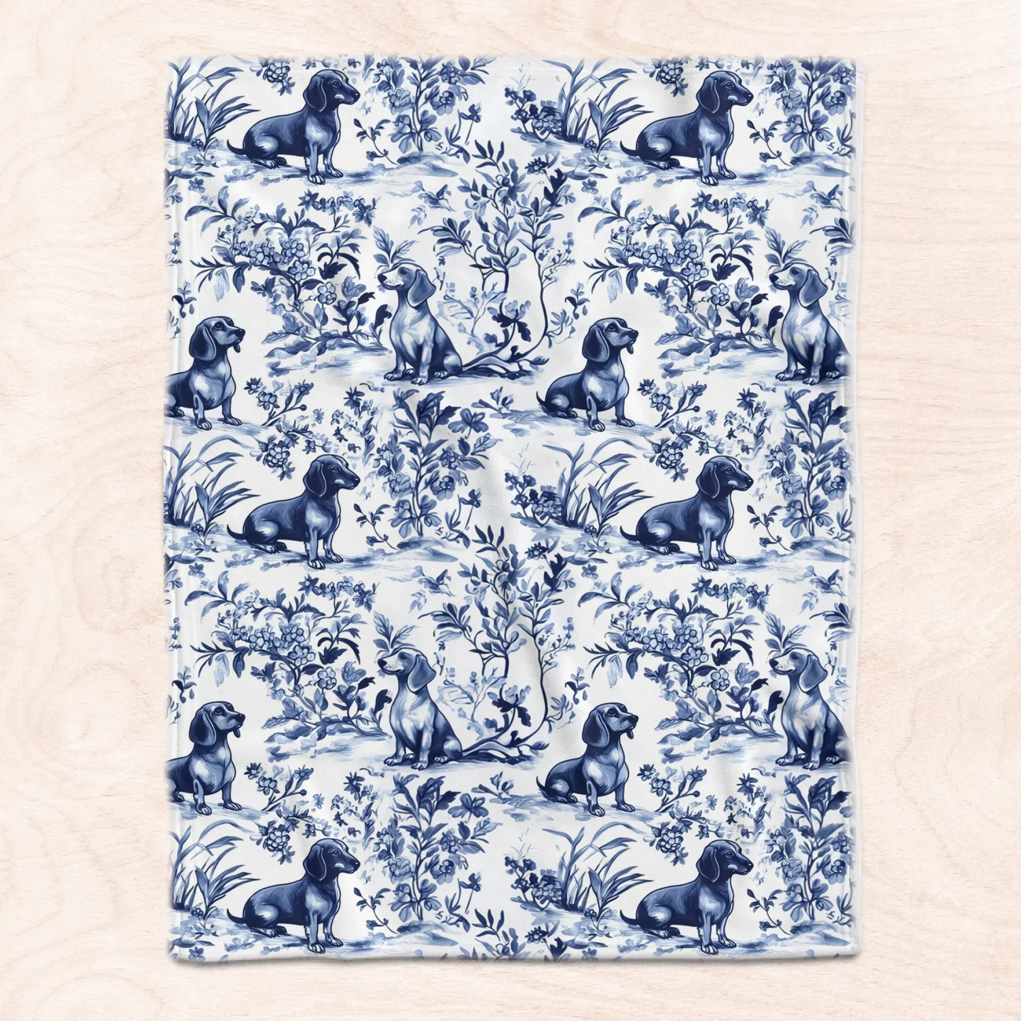 Dog Breed Blue Toile de Jouy Style - Personalized Blanket, Gift For Dog Mom, Dog Dad Gift, Vintage Dog Blanket